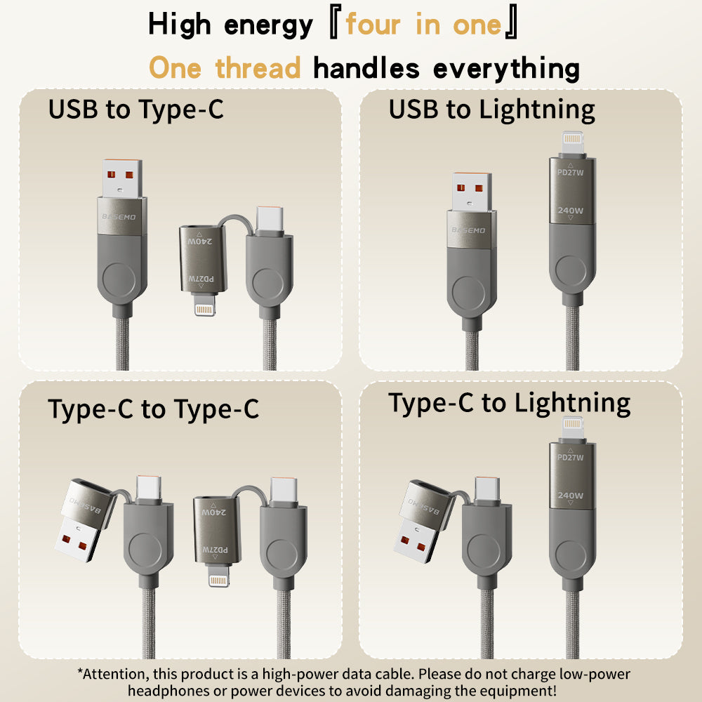 4-in-1 240W Magnetic Wired Supercharging Cable for MacBook, iPad, iPhone, Android, Vehicle