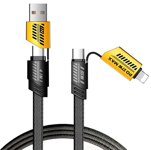 4-in-1 65W 3FT Flat Nylon Braided Fast Charging Cable for MacBook, iPad, iPhone, Android, Vehicle