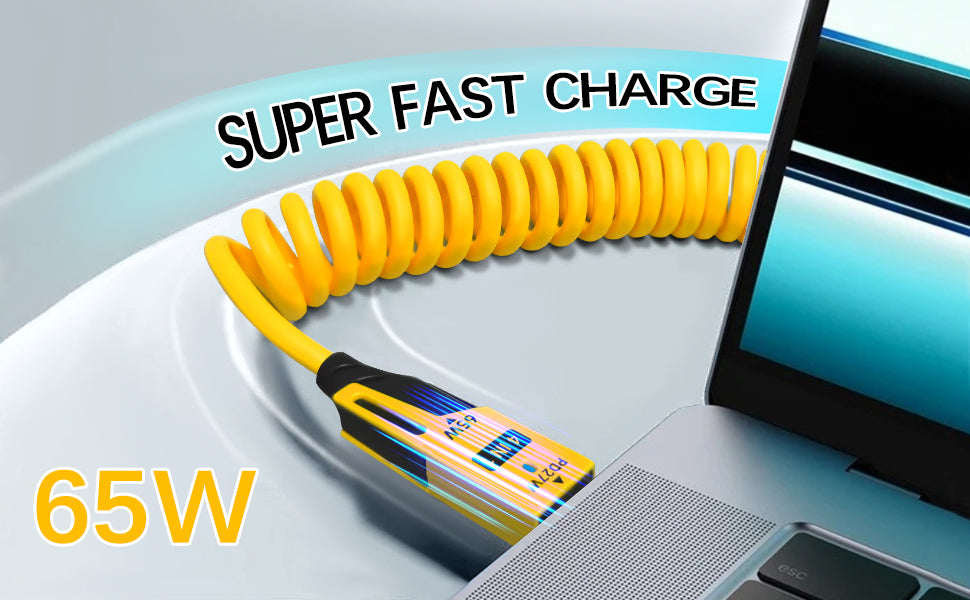 4-in-1 65W Spring Wired Supercharging Cable for MacBook, iPad, iPhone, Android, Vehicle