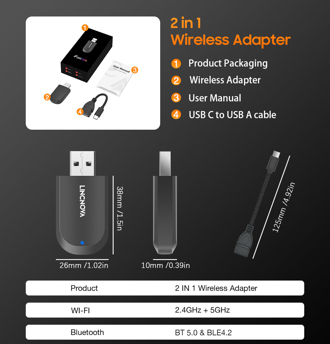 2-in-1 Wireless Adapter for Apple CarPlay and Android Auto Convert Wired to Wireless Car Play Adapter