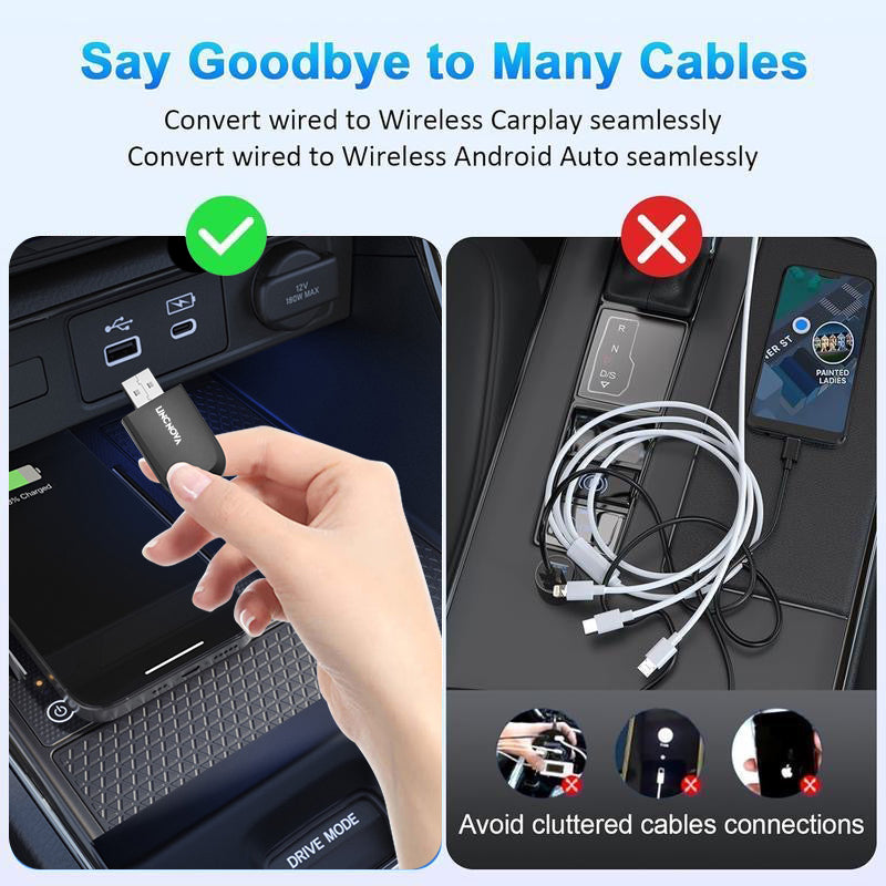 2-in-1 Wireless Adapter for Apple CarPlay and Android Auto Convert Wired to Wireless Car Play Adapter