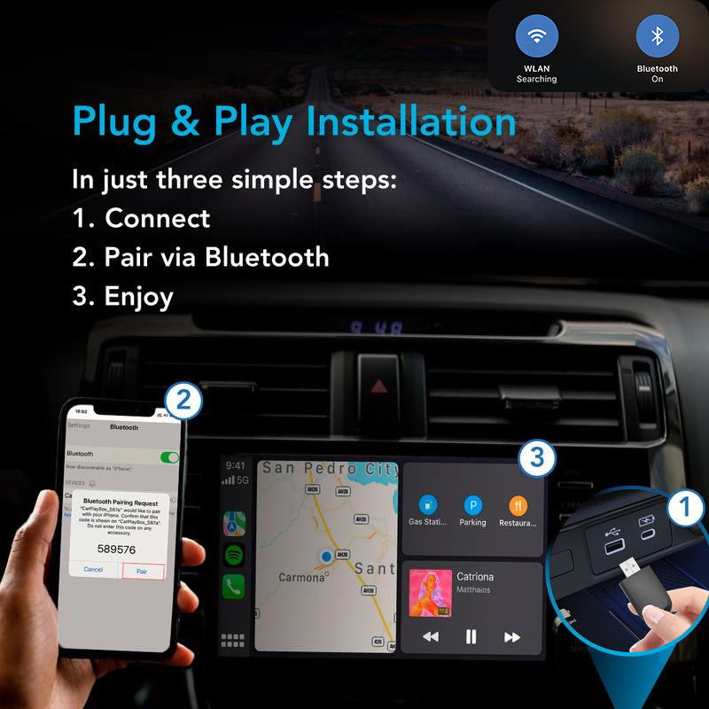 2-in-1 Wireless Adapter for Apple CarPlay and Android Auto Convert Wired to Wireless Car Play Adapter