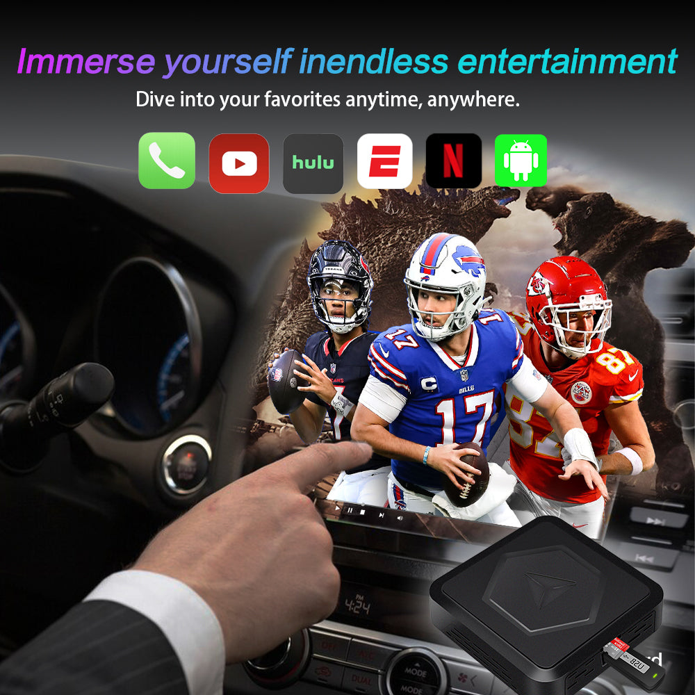 3-in-1 Wireless CarPlay & Android Ai Box with Wi-Fi and Bluetooth - Supports Netflix/ESPN/YouTube/Hulu and TF Card